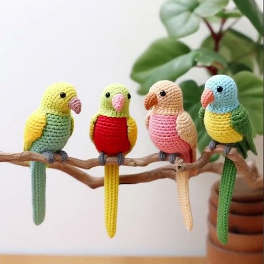 PARAKEET/ BUDGIES MULTICOLOR KNITTING CROCHET WOOL THREAD AI MADE DESIGNS IDEAS - KLMNO ART