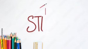 Stop motion video with colored pencils forming the word STUDY, notepad, ruler on white background