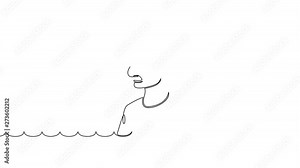 Self drawing simple animation of single continuous one line drawing underwater, diver, equipment, sport, snorkel, travel, mask, diving. Drawing by hand, black lines on a white background.