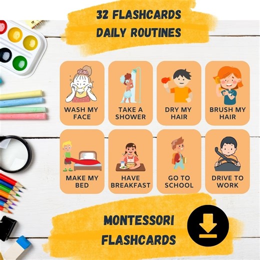 Buy Daily Routine Flashcards for Kids, Montessori ESL (printable Download). Online in India - Etsy