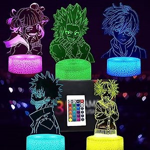 3D Illusion Anime Lamp 5 Patterns and 16 Color Change Decor Lamp with Remote Control, Boys Girls Birthday Gifts