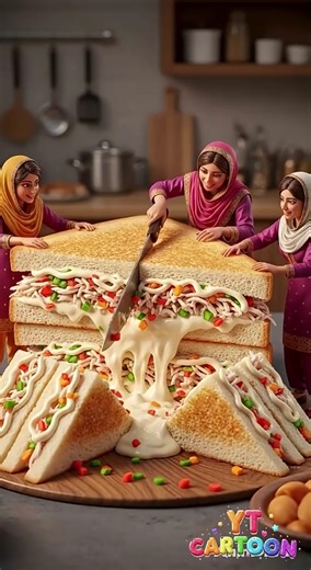 “Tiny Pakistani Women Making a Giant Chicken Sandwich 🍞🇵🇰 | Funny 3D Realistic Cooking Scene”