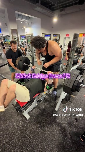 Some fun BP attempts last night with @Tank_Liftsss and John. BP- no leg drive up at 45-90* which takes balance and leg drive out of equation. Had to wear sleeves (fresh tattoo work done on right arm sleeve) was little tender but as you see we are still working! #gym #gymtok #gymmotivation #gymlife #gymbro