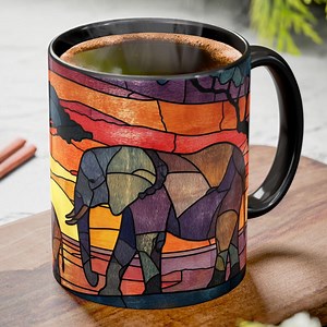 Elephant Stained Glass Mug – Mother & Baby Elephants Coffee Cup – 11oz or 15oz - Safari Wildlife Art – Nature Animal Gift – Sunset Design - Etsy