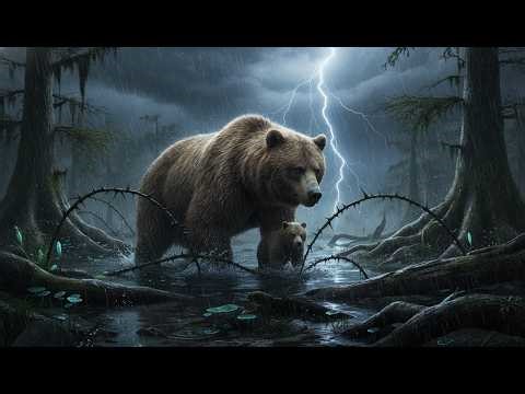 Mother and baby bear: A Risky Swamp Crossing in the Forest