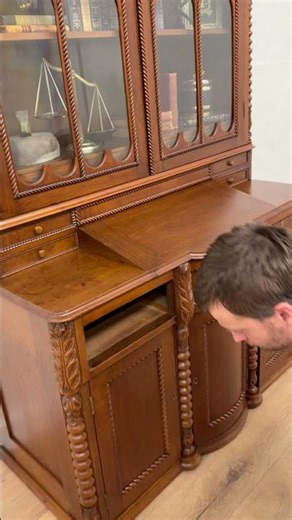 1870s Gothic Revival American Secretary & Bookcase Hand-Carved Walnut #harpgallery #secret #asmr