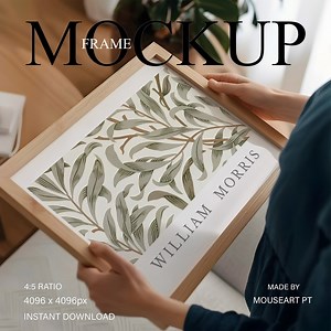 Horizontal Frame Mockup: Woman Holding Frame (JPG, PSD, PDF), Art Print Mockup, Landscape Wooden Frame Mock up for Artwork Display - Etsy