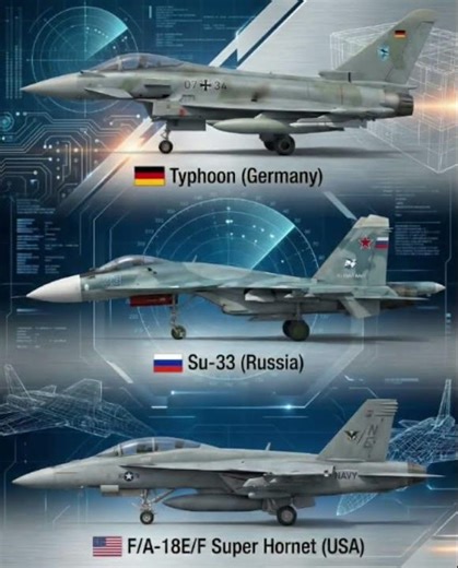 Modern Military Aircraft : Typhoon (Germany) - Su-33 (Russia) - F/A-18E/F Super Hornet (USA).
