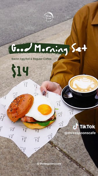 POV: Your morning just got better. ☕🍳 Bacon Egg Roll Regular Coffee for only $14 = the breakfast combo you actually deserve. Quick, satisfying, and ready to fuel your day. Who’s grabbing this tomorrow? 👀 #ThreeSpoonsCafe #GoodMorningSet #BreakfastCombo #CafeTikTok #MorningCoffee #BaconEggRoll #CoffeeLover #FoodieFinds