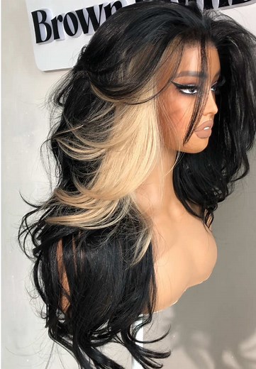 Blonde Highlight Steals Black Wig Look: Soft Drama Skunk Hair