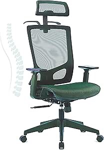 High Back Computer Chair with Lumbar Support for Back Pain, Ergonomic Office Chair, Swivel Mesh Desk Chair with Adjustable Headrest for Home Office, Green