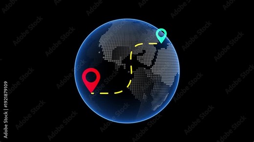 Digital Earth with Route and Location Pins globe world. Global map with location pin for worldwide connection and coverage.