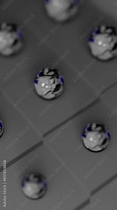 random scale spheres on grid, 3d rendering, cyclic animation