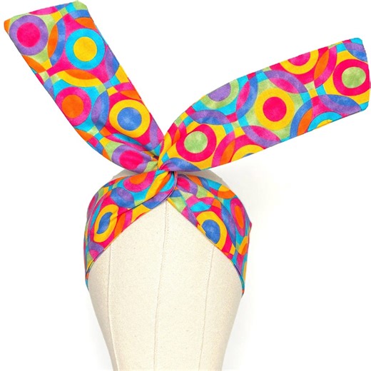 Mini Adjustable Wire Head Wrap, Geometric Multicolor Retro Mod Print Wired Headband, Bendable Fabric Head Wrap, Women Hair Accessories - Etsy