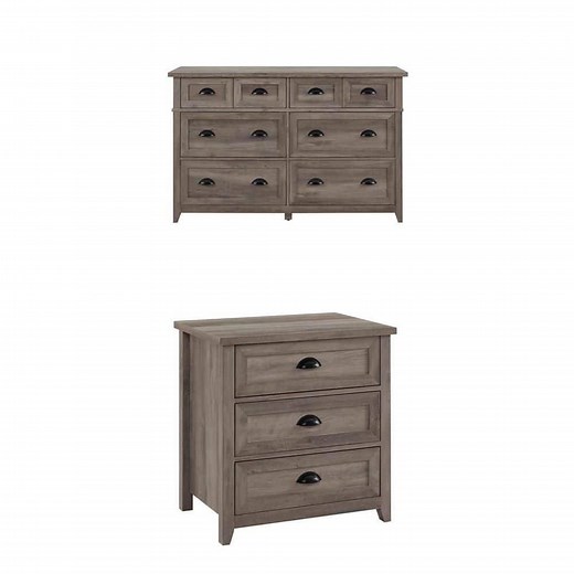 Walker Edison Furniture Company Farmhouse Grey Wash 6-Drawer 52 in. W Dresser and 25 in. W 3-Drawer Nightstand (26 in. H x 25 in. W x 18 in. D) Combo - The Home Depot