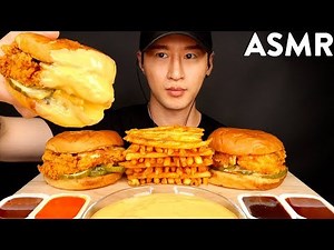 ASMR CHEESY POPEYES CHICKEN SANDWICHES & FRIES MUKBANG (No Talking) EATING SOUNDS | Zach Choi ASMR