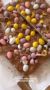 I have got the most delicious Easter fudge recipe for you and it is so simple! It makes the perfect gift for friends and family or just lovely to have in a box for an easter treat! Ingredients, makes 1 20x20cm tray 397g tin condensed milk 200g milk chocolate 100g white chocolate 30g butter 150g biscuits, crushed (I used Biscoff) 240g mini eggs, crushed Method: 1. Line a 20x 20cm tin with greaseproof paper. 2. To a saucepan add the condensed milk, milk chocolate and butter and melt on a low heat.