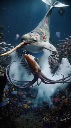 Alien Squid VS Giant Narwhal! 🦑⚔️ #Narwhal #BigfinSquid #DeepSea #Alien #VFX