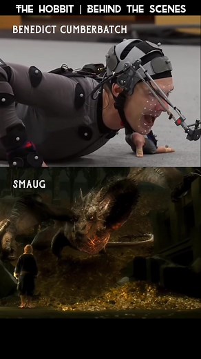 Smaug is the result of dazzling visual effects, voice work and committed motion-capture – the latter of which didn't always make the actor feel like a star #thehobbit #smaug #benedictcumberbatch #thehobbitbehindthescene #hobbit #behindthescenes #movie #lotr #ratersapp #lordoftherings #bilbobaggins #thorinoakenshield