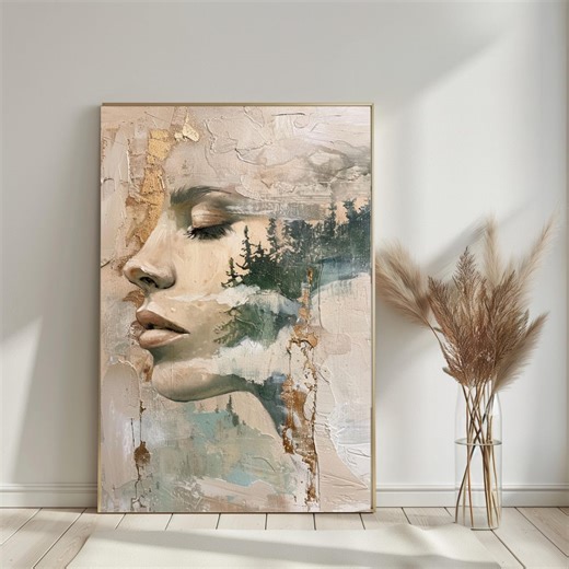 Inner Landscapes I – Woman & Forest Wall Art, Abstract Female Portrait, Neutral Nature Art Print, Modern Minimal Wall Decor - Etsy