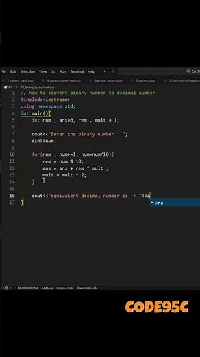 Binary to Decimal Conversion in C++ | Simple & Fast C++ Program for Beginners ‪@Code95c‬
