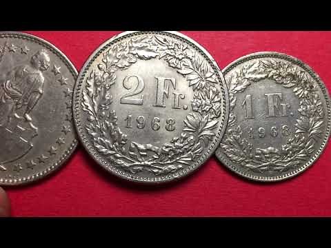Switzerland 1 & 2 Franc Coins 1968