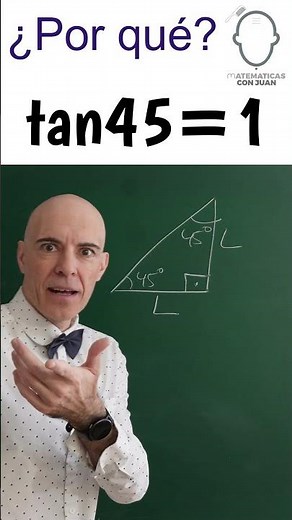 The tangent of 45 is 1. I'll explain why using a triangle.