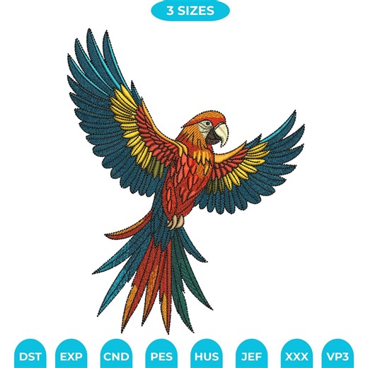 Colorful Macaw Bird Machine Embroidery Pattern, Flying Macaw Parrot Embroidery Design, 3 Sizes, Instant Download - Etsy