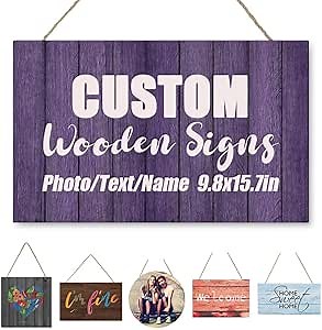 Custom Funny Welcome Signs 40 Wooden Color, Customize Rustic Welcome Wall Decor with Image Photo Text Name, Farmhouse Door Decor Custom for Porch Entryway, 9.8 x 15.7 In, Rectangular
