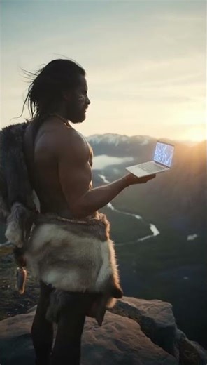 Caveman Tech Support: Early Man Finds a Laptop
