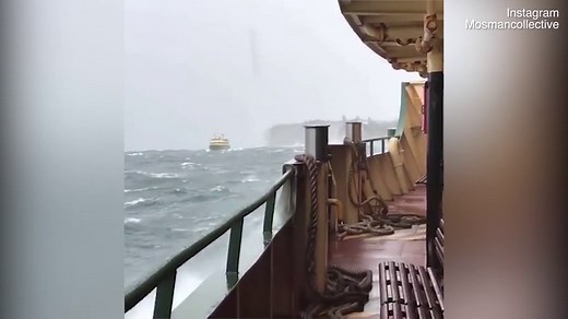 Huge waves crash into the Manly ferry in Sydney Harbour