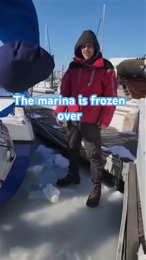The water around the docks frozen solid #boatlife #ice