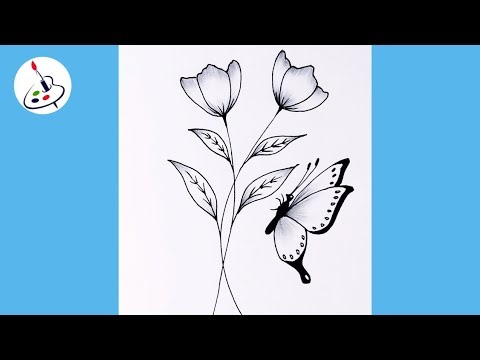 Easy Flower Drawing 🌹🌹||How to draw a Butterfly on Flower 💐🦋🦋