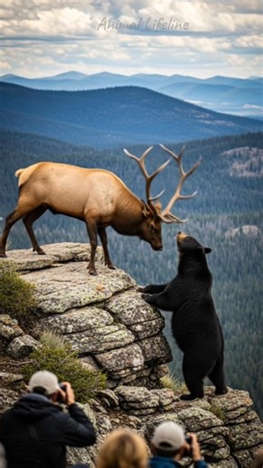 Elk vs Black Bear on a Cliff 🦌🐻⛰️ #animals #survival #shorts