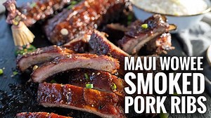 Check out my latest #videorecipe for Maui Wowee Hawaiian BBQ Smoked Pork Ribs. This recipe is super easy, because it doesn’t involve wrapping and unwrapping the ribs. Just start with three racks of Swift Meats pork loin backribs and rub them with soy sauce, Spiceology Maui Wowee and my Pork Rub. Then, smoke them at 250F degrees for 3-1/2 hours. Brush them with a homemade Hawaiian BBQ sauce and finish smoking them for 30 minutes to an internal temp of 205-210F degrees. Serve them with a side of w