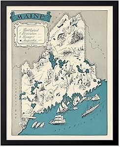 Poster Master Vintage Maine State Print - Retro Map Poster - Educational Art - Gift for Teacher, Student, Travel Lover - Wall Decoration for Classroom, Office, Dorm - 11x14 Black Framed
