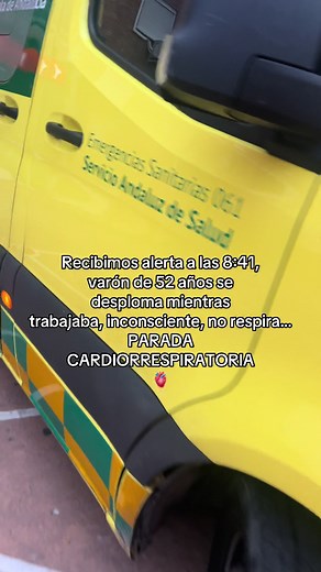 Activación: Paciente de 52 años de edad que se desploma repentinamente mientras trabajaba en una obra…el alertante informa de que está inconsciente, no respira…Se le indica que inicien RCP hasta nuestra llegada… Tras 30 minutos de reanimación, el paciente recupera pulso…VIDA SALVADA 🧡🚑😊 #CES061 #PCR #EnfermeraEmergencias #EmergenciasSanitarias