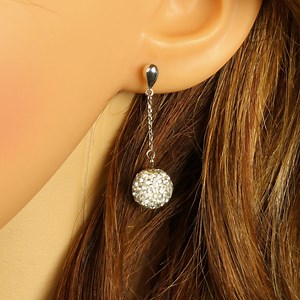 Disco Ball Earrings Clear Pave’ Crystal Pierced Posts 925 Sterling Chain Dangles - Etsy