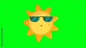 Summer starts Sun singing. Seamless isolated loop. summer starts green screen 4k animation