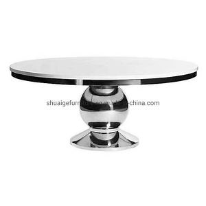 [Hot Item] Luxury Design Event Furniture Silver Stainless Steel White MDF Top Round Dining Table