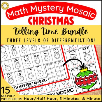 Christmas Telling Time Worksheets | 2nd and 3rd Grade | Time to the minute
