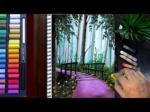 How to Draw LEAVES & TREES (step by step) Tutorial with Pastel - Soft Pastel Drawing