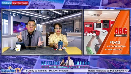 DATELINE BATAAN LIVESTREAM TODAY January 29, 2026 Hermosa, Kinilala ng DILG sa Manila Bay Clean-Up Program Mariveles Tumanggap ng Parangal Mula sa DepEd Region 3 AFAB Naglabas ng Update sa Fuel Facilities sa FAB Dalaw Barangay Pangkalusugan, Sinimulan na sa Mariveles AboitizPower, Kinilalang Best Stakeholder ng DepEd Region III Lupang Tatayuan ng Bagac Tourism Center, Nabili na ng LGU Gamit ang Environmental Fees PENELCO Naghatid ng Solar-Powered Street Lights sa Limay sa Ilalim ng “TUGON” Progr