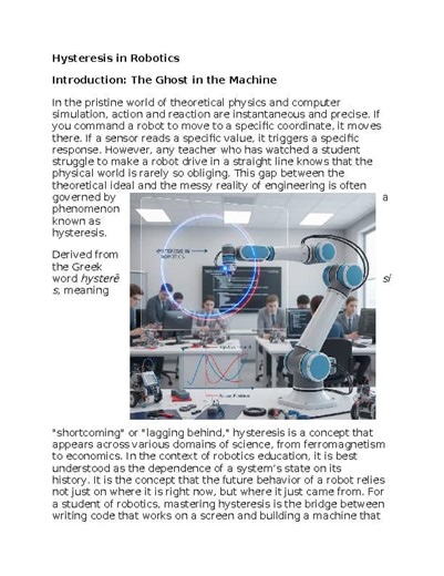 Hysteresis in Robotics Education - Reading Passage and x 10 Questions