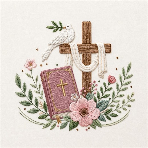 Christian Cross Embroidery Design With Bible & Dove, Floral Religious PES File, Church Embroidery Pattern, Faith Easter Baptism Design - Etsy