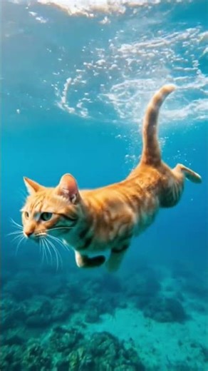 cat dives deep incredible underwater survival skills#DreamScreenAI