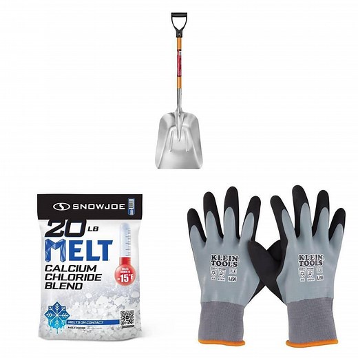 28 in. D-Grip Aluminum Scoop Shovel, 20 lbs. Ice Melt, and Thermal Dipped Gloves Combo - The Home Depot