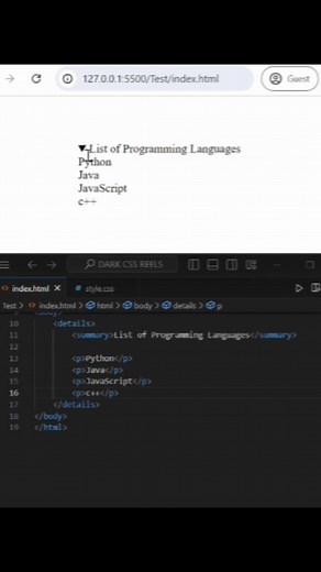Dark CSS | 🔥 Simple Dropdown using Html Details Tag 🎓🧑‍💻 👩‍💻 Source code is available in Website 🌐 CHECK BIO FOR WEBSITE LINK 🔗 🔴 Follow Dark CSS... | Instagram