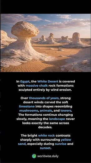 A desert carved only by wind. Egypt’s White Desert is filled with chalk rock formatio...