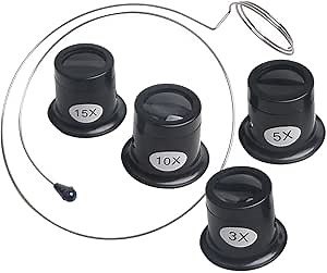 NOLITOY 4Pcs Jewelers Loupe, 3X/5X/10X/15X Magnifying Glass Eye Loop Portable Monocular Magnifier for Gem Stamp Reading Watch Repair